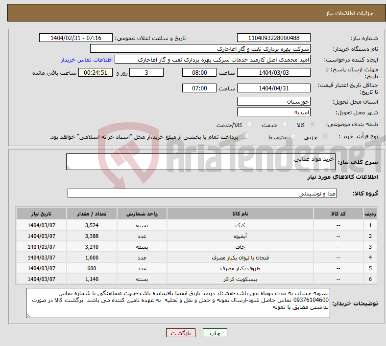 تصویر کوچک آگهی نیاز انتخاب تامین کننده-خرید مواد غذایی 