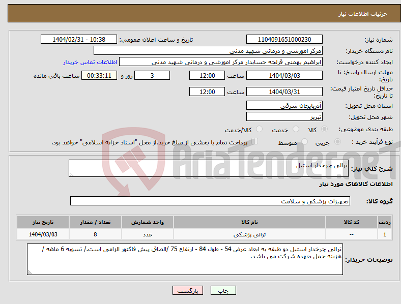 تصویر کوچک آگهی نیاز انتخاب تامین کننده-ترالی چرخدار استیل