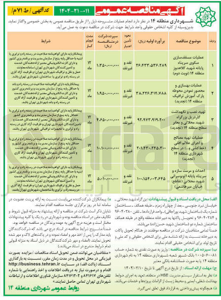 تصویر کوچک آگهی عملیات تهیه مصالح و اجرای علائم افقی خط کشی و ...
