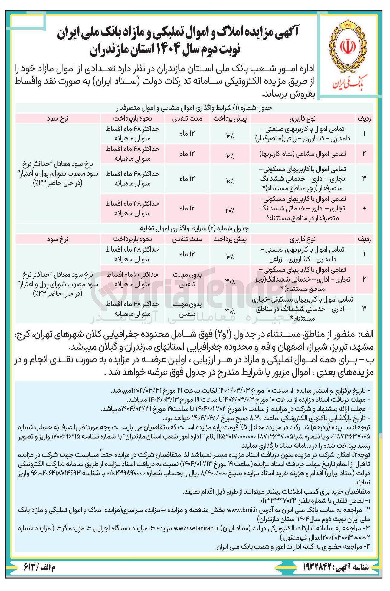 تصویر کوچک آگهی  مزایده املاک و اموال تملیکی و مازاد