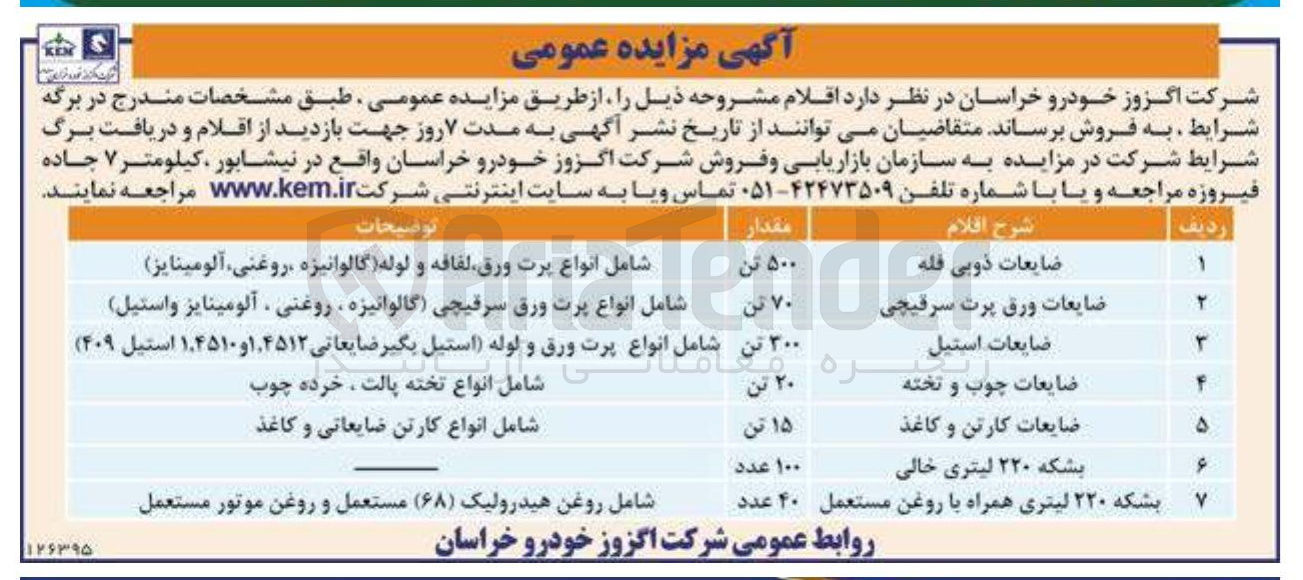 تصویر کوچک آگهی ضایعات ورق پرت سرقیچی 

