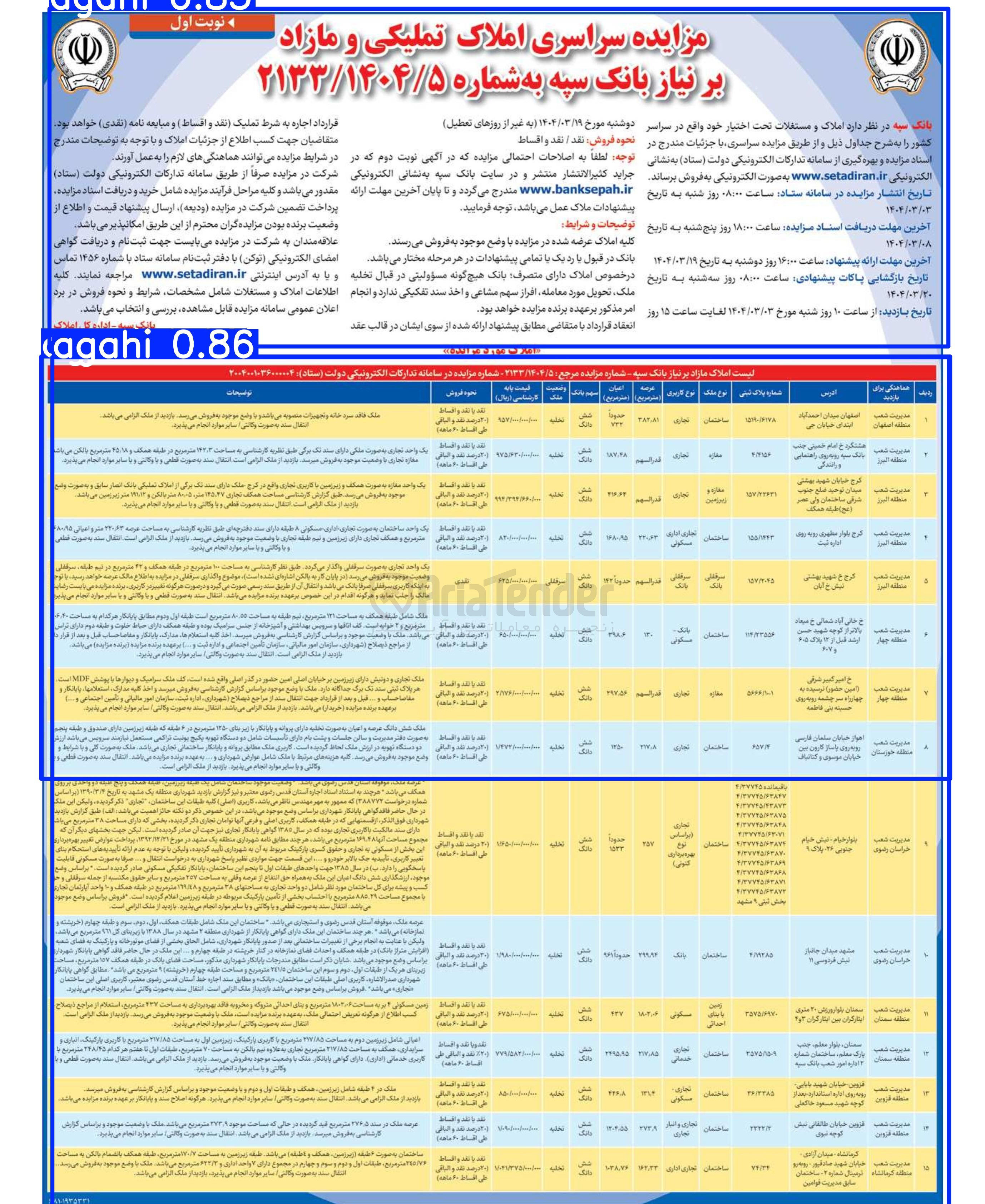 تصویر کوچک آگهی فروش املاک در 15 ردیف با کاربری تجاری، اداری، بانک، مسکونی 