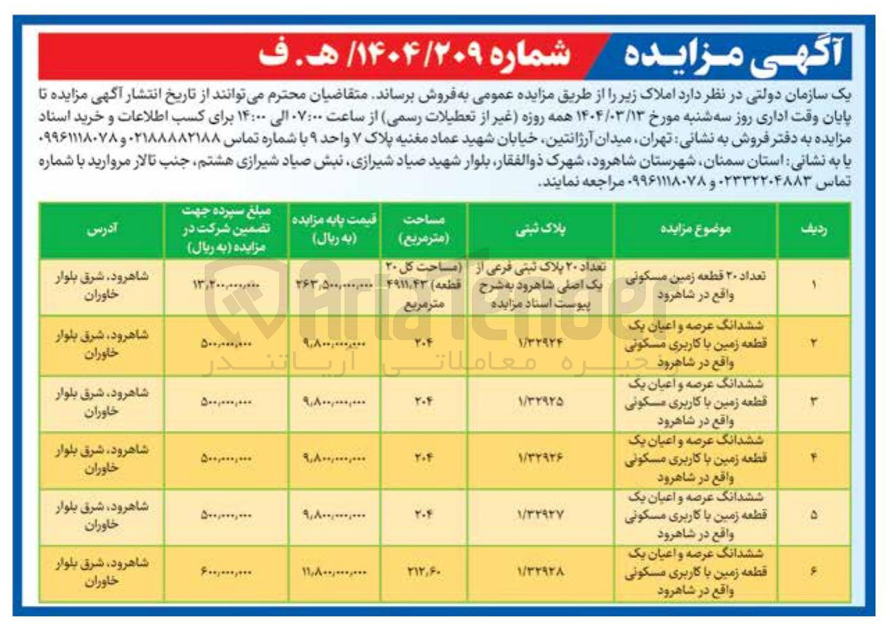 تصویر کوچک آگهی فروش املاک در 6 ردیف با کاربری مسکونی
