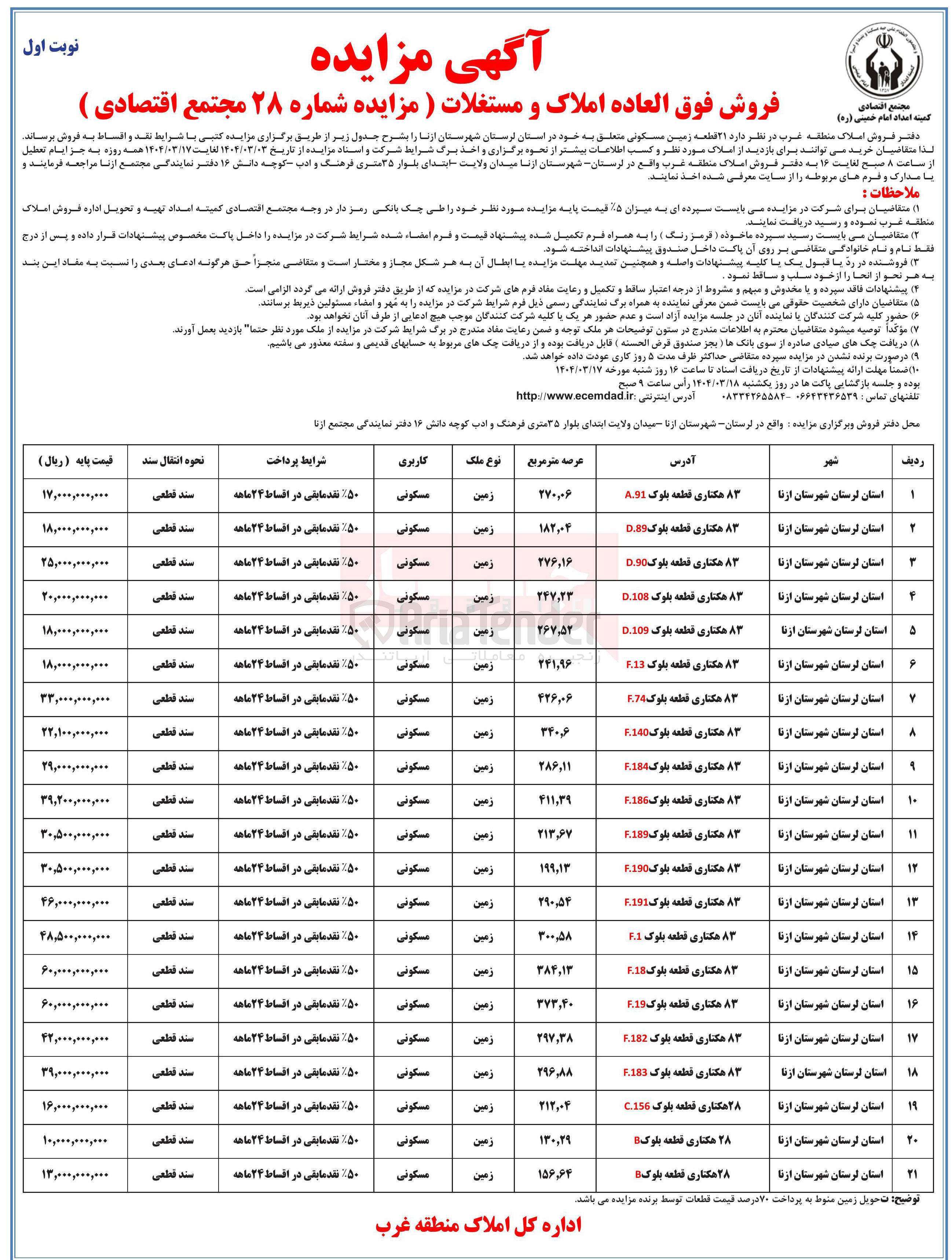 تصویر کوچک آگهی فروش  ۲۱ قطعه زمین مسکونی