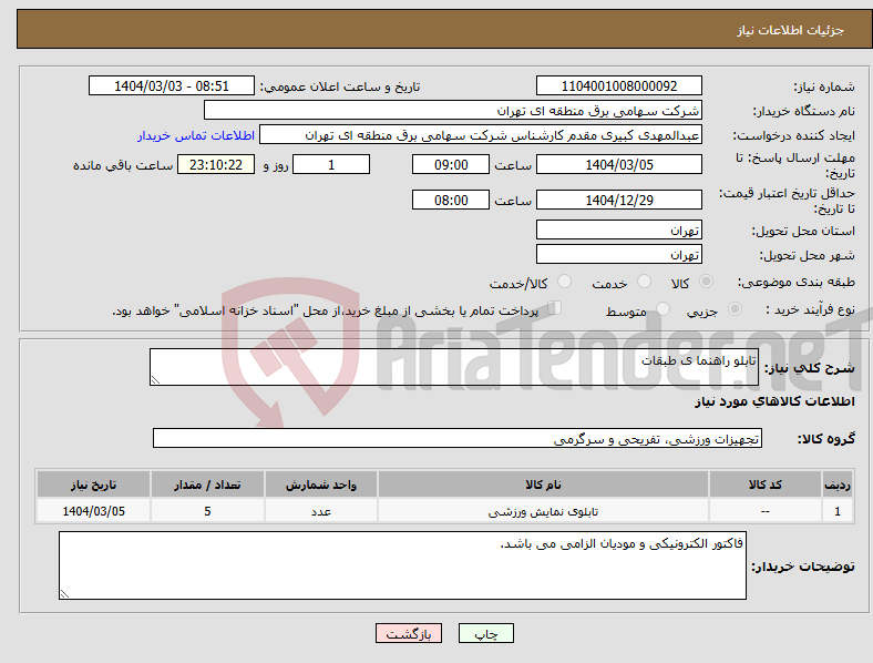 تصویر کوچک آگهی نیاز انتخاب تامین کننده-تابلو راهنما ی طبقات