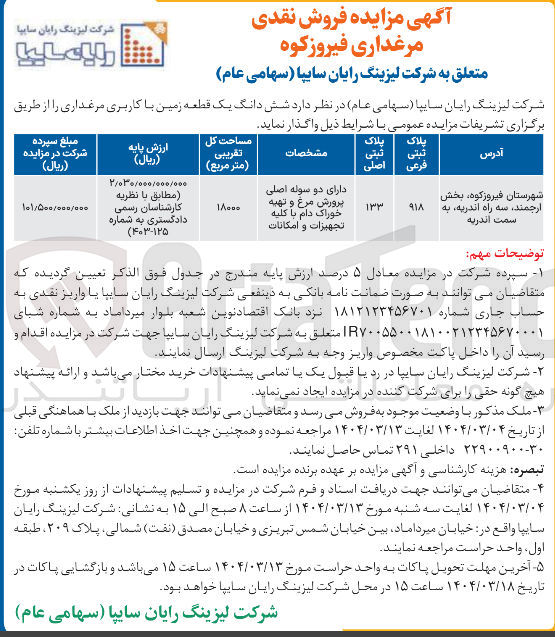 تصویر کوچک آگهی  شش دانگ یک قطعه زمین با کاربری مرغداری