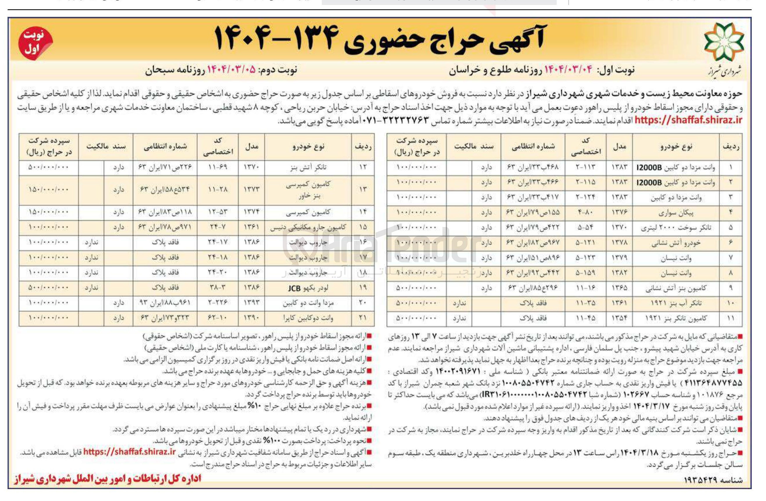 تصویر کوچک آگهی فروش خودروهای اسقاطی