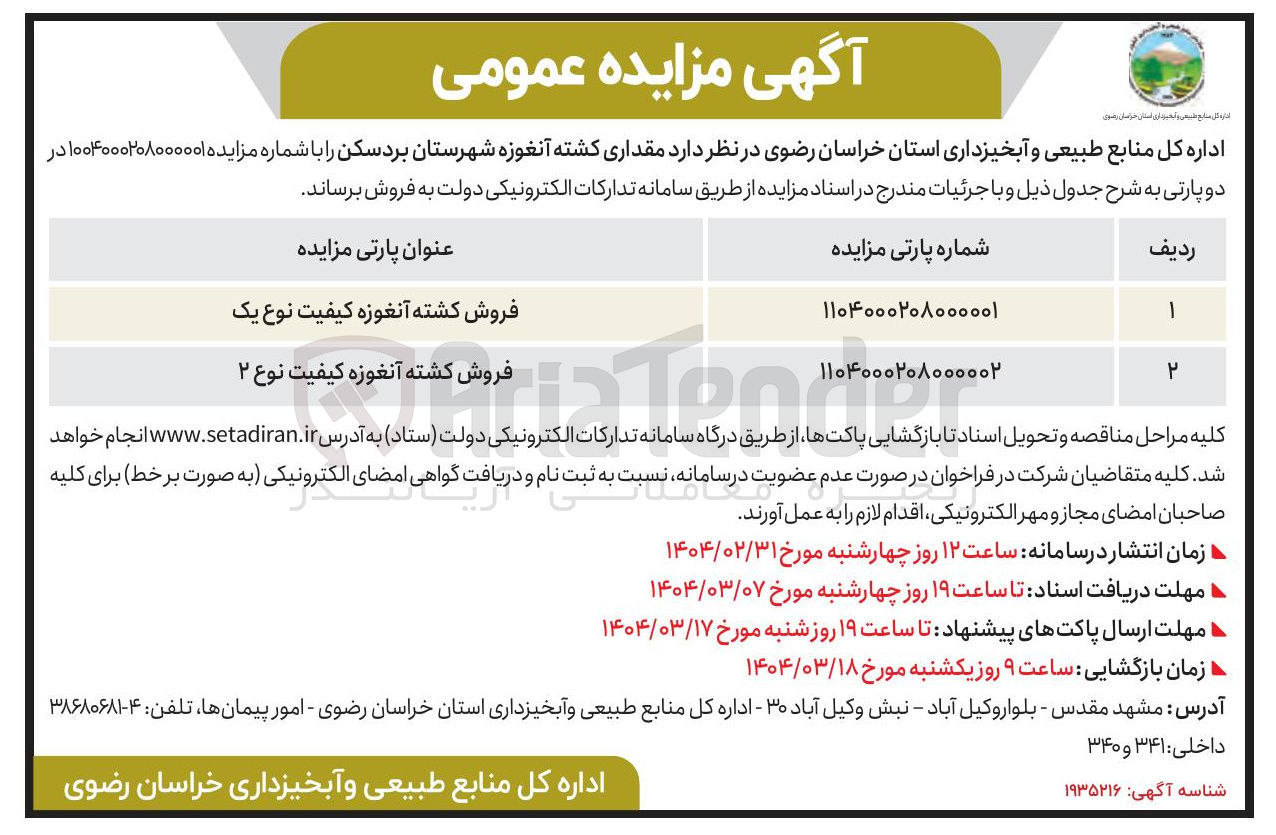 تصویر کوچک آگهی فروش کشته آنغوزه کیفیت نوع ۲ 
