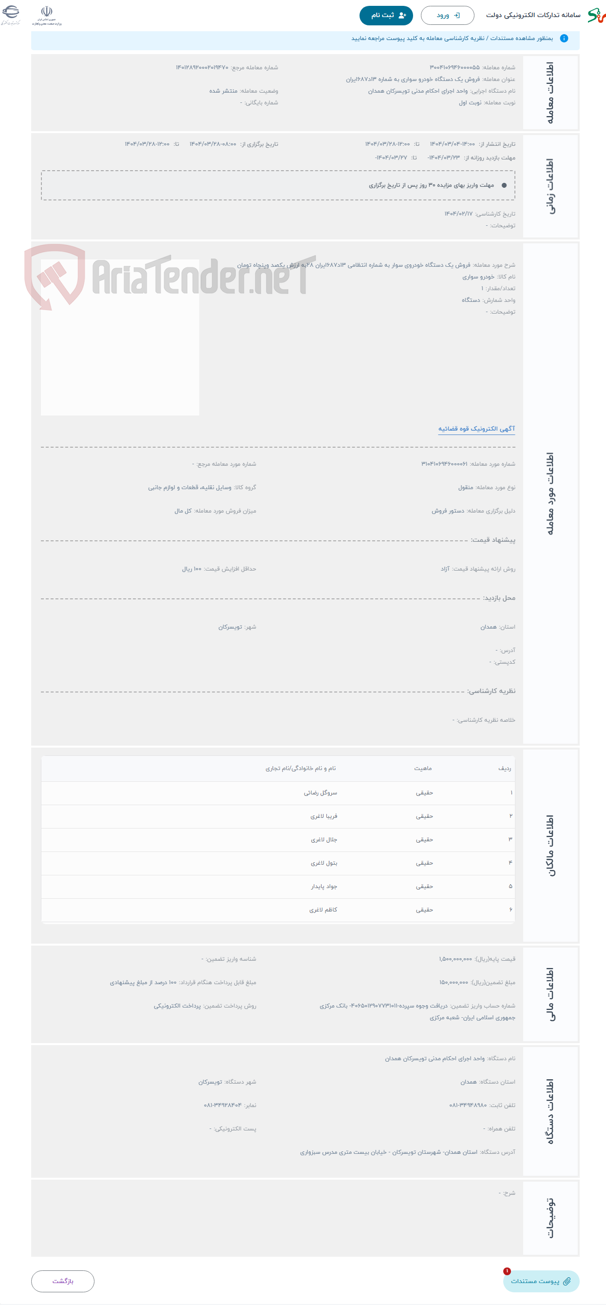 تصویر کوچک آگهی حراج فروش یک دستگاه خودروی سوار به شماره انتظامی 13د687ایران 28به ارزش یکصد وپنچاه تومان 