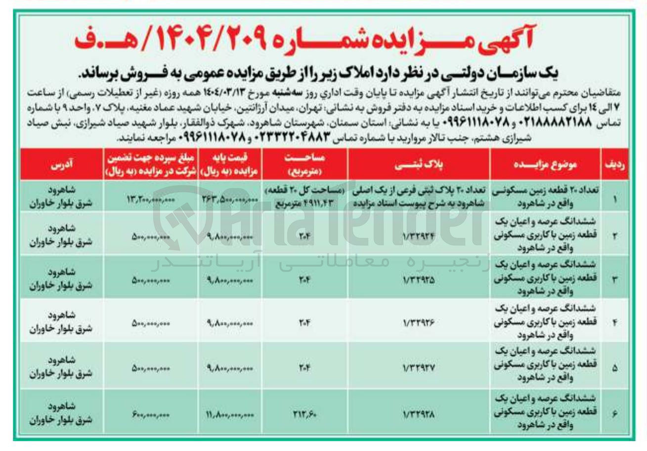تصویر کوچک آگهی فروش املاک در 6 ردیف با کاربری مسکونی