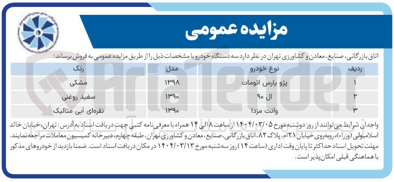 تصویر کوچک آگهی فروش  سه دستگاه خودرو (پژو پارس اتومات - ال 90 - وانت مزدا)