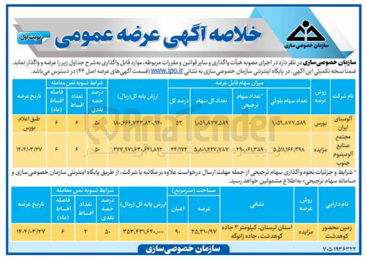 تصویر کوچک آگهی  آگهی عرضه عمومی 
سهام