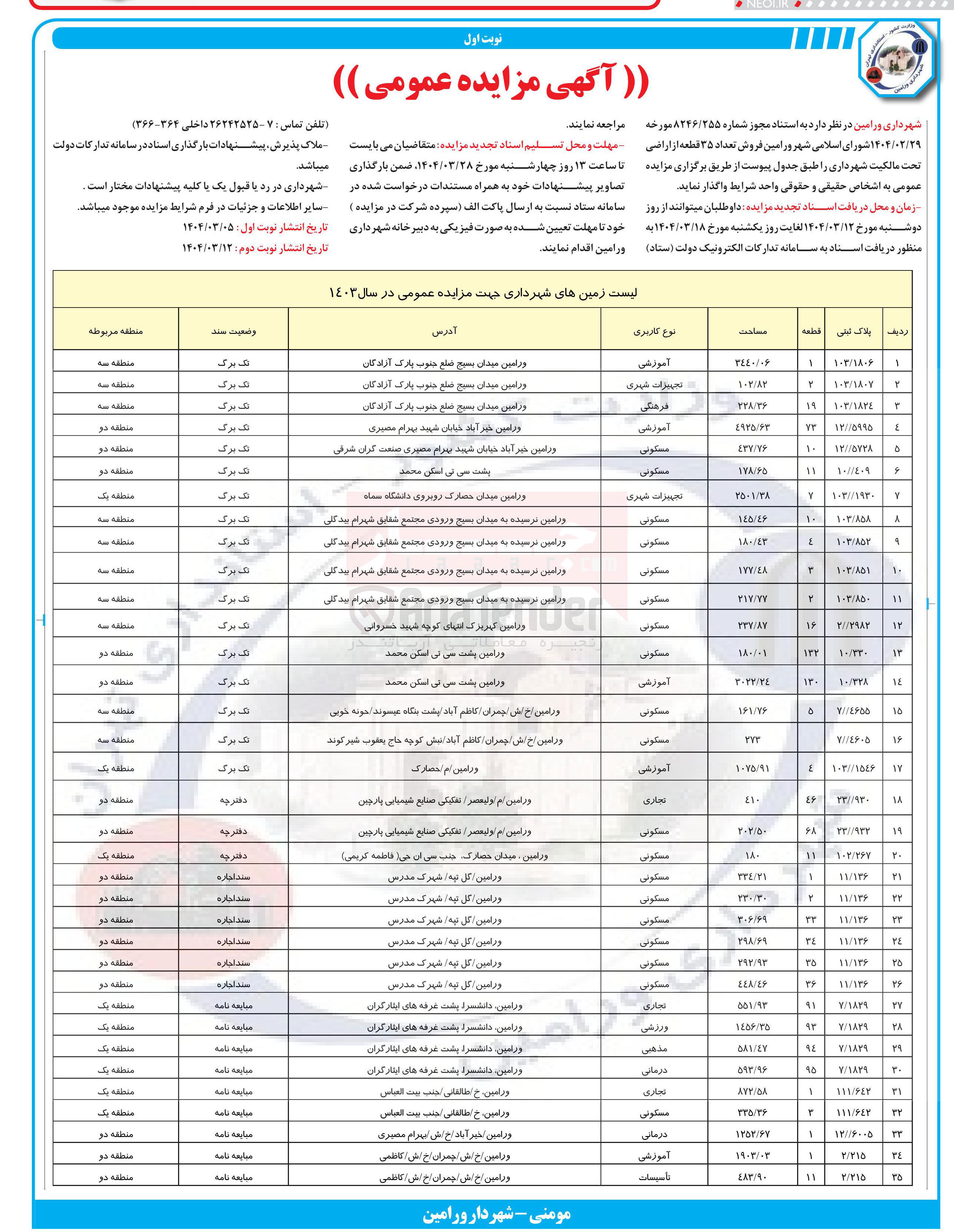 تصویر کوچک آگهی  فروش تعداد ۳۵ قطعه از اراضی