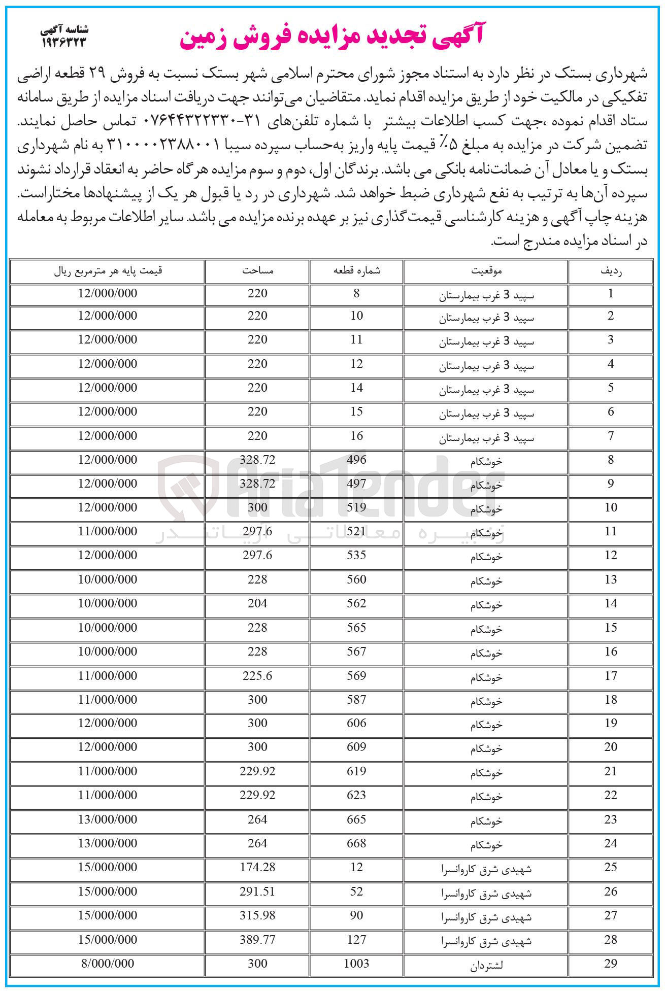 تصویر کوچک آگهی فروش ۲۹ قطعه اراضی تفکیکی 