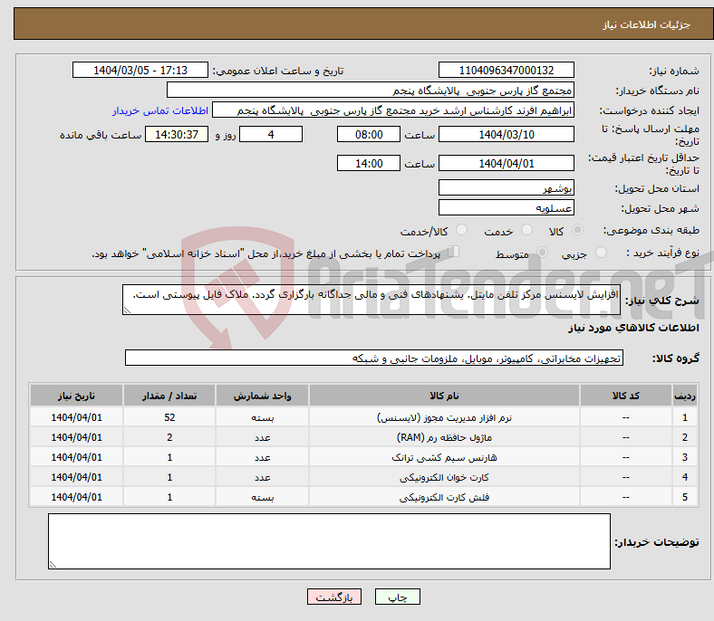 تصویر کوچک آگهی نیاز انتخاب تامین کننده-افزایش لایسنس مرکز تلفن مایتل. یشنهادهای فنی و مالی جداگانه بارگزاری گردد. ملاک فایل پیوستی است.