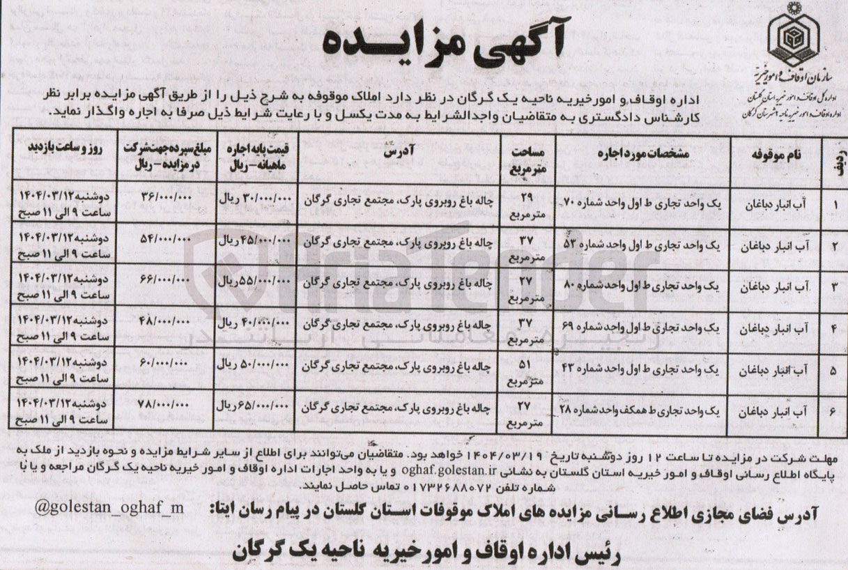 تصویر کوچک آگهی فروش املاک در 6 ردیف با کاربری تجاری