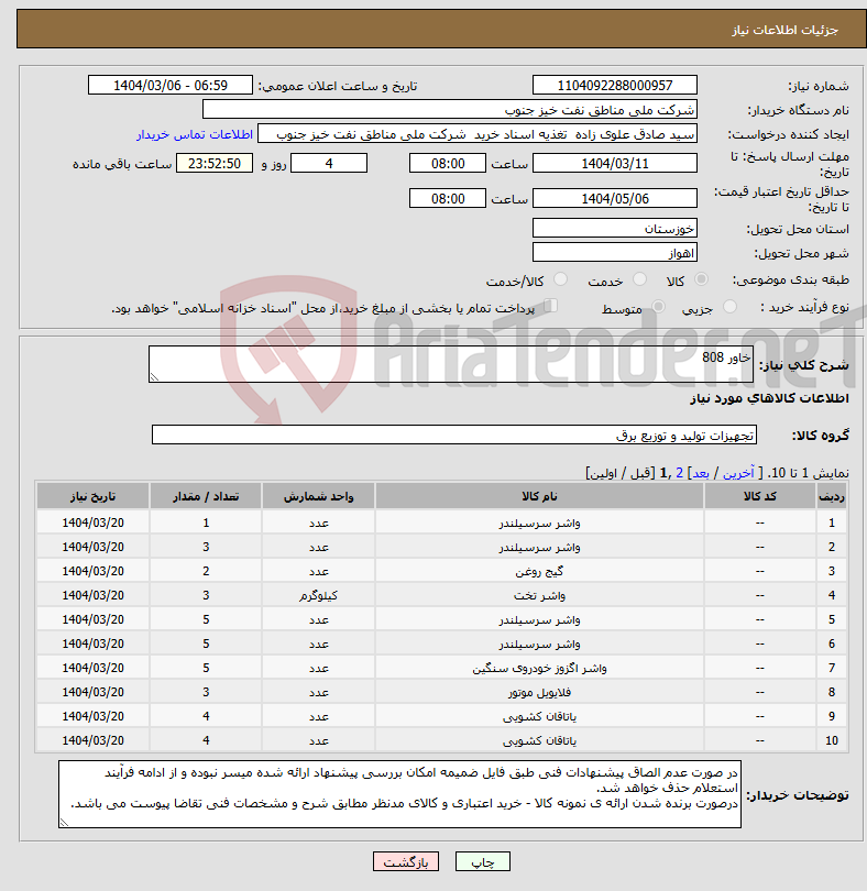 تصویر کوچک آگهی نیاز انتخاب تامین کننده-خاور 808