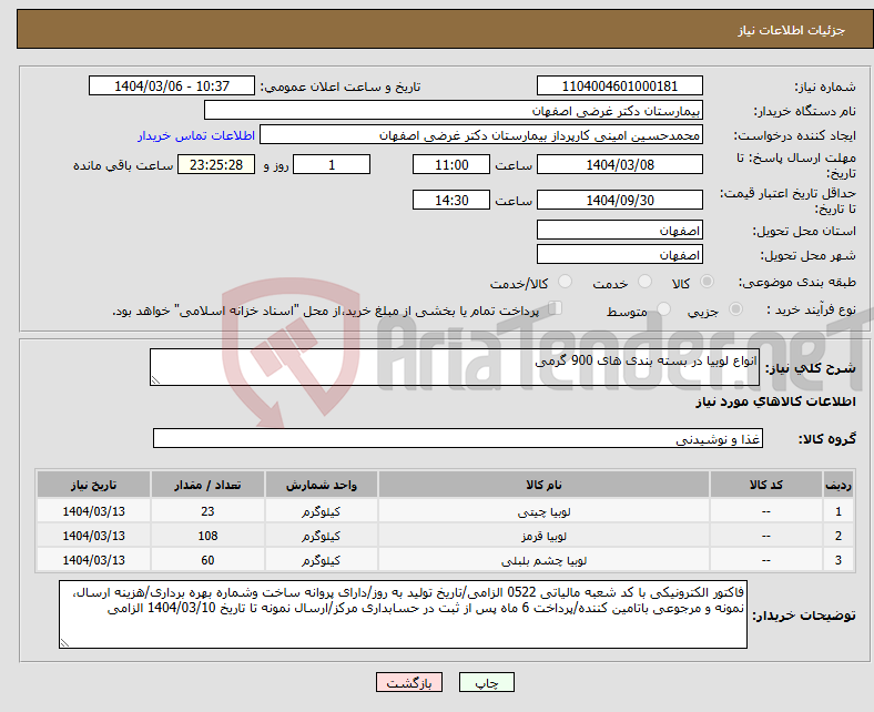 تصویر کوچک آگهی نیاز انتخاب تامین کننده-انواع لوبیا در بسته بندی های 900 گرمی