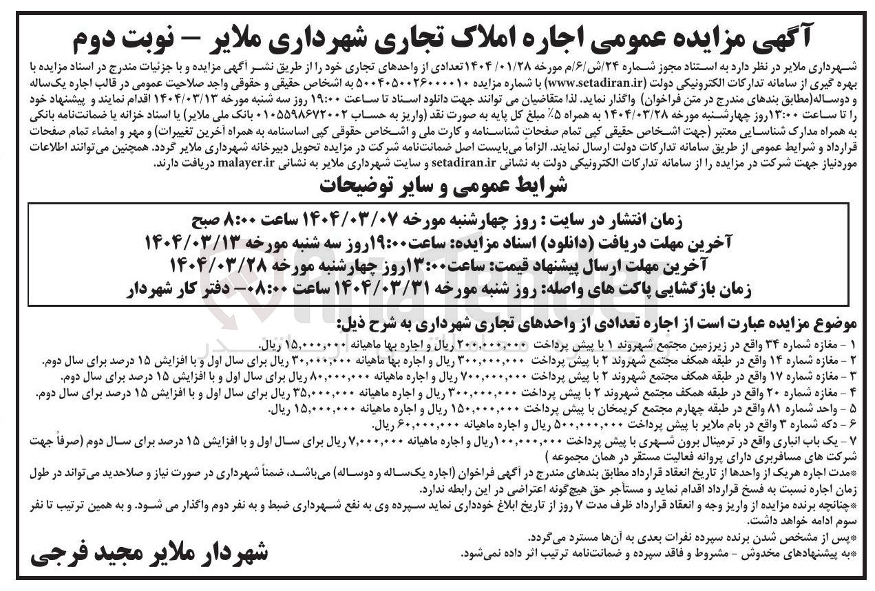 تصویر کوچک آگهی تعدادی از واحدهای تجاری