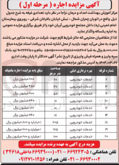 تصویر کوچک آگهی اجاره تعدادی غرفه با کاربری خدمات خودرویی
