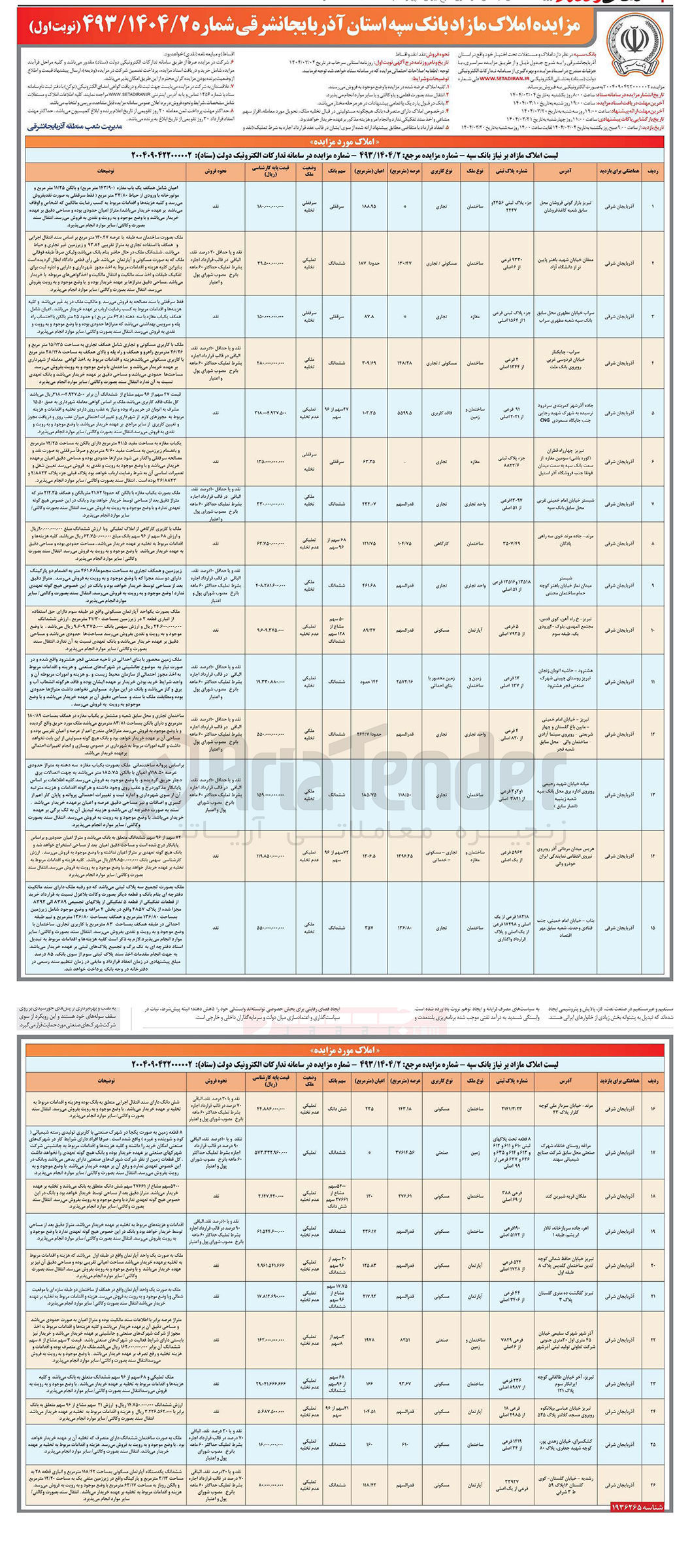 تصویر کوچک آگهی فروش املاک در 26 ردیف با کاربری مسکونی - صنعتی - تجاری - خدماتی - کارگاهی