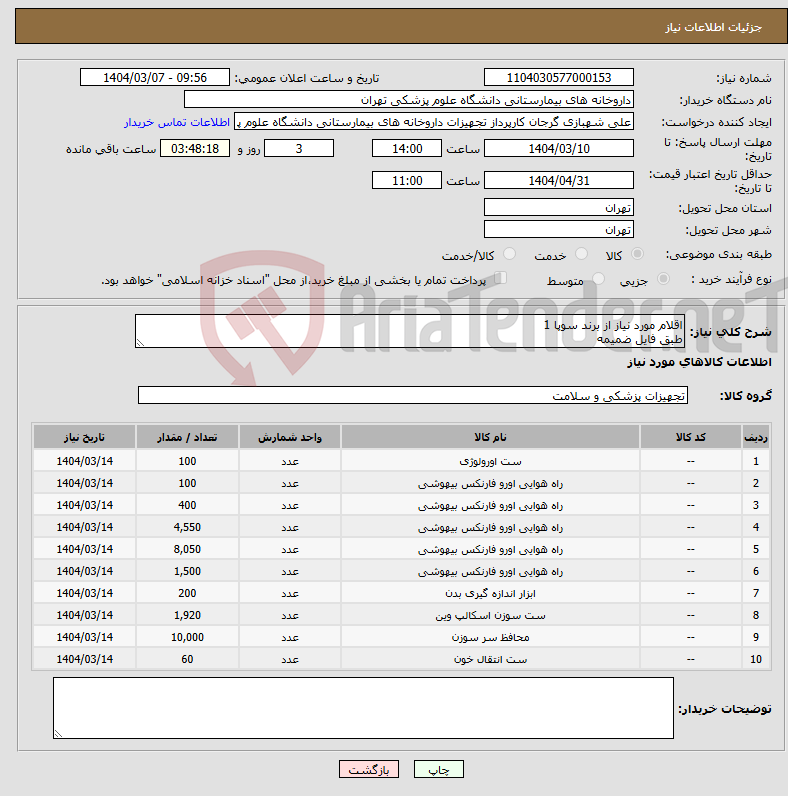 تصویر کوچک آگهی نیاز انتخاب تامین کننده-اقلام مورد نیاز از برند سوپا 1 طبق فایل ضمیمه