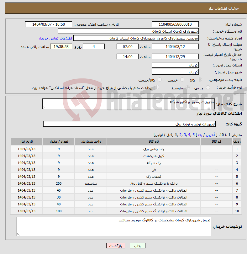 تصویر کوچک آگهی نیاز انتخاب تامین کننده-تجهیزات پسیو و اکتیو شبکه