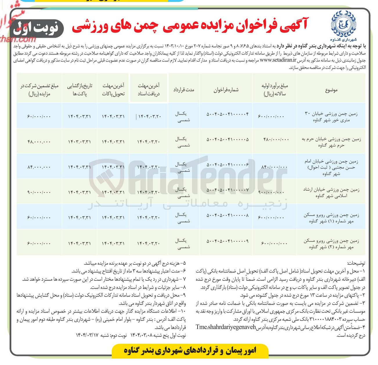 تصویر کوچک آگهی واگذاری زمین چمن ورزشی