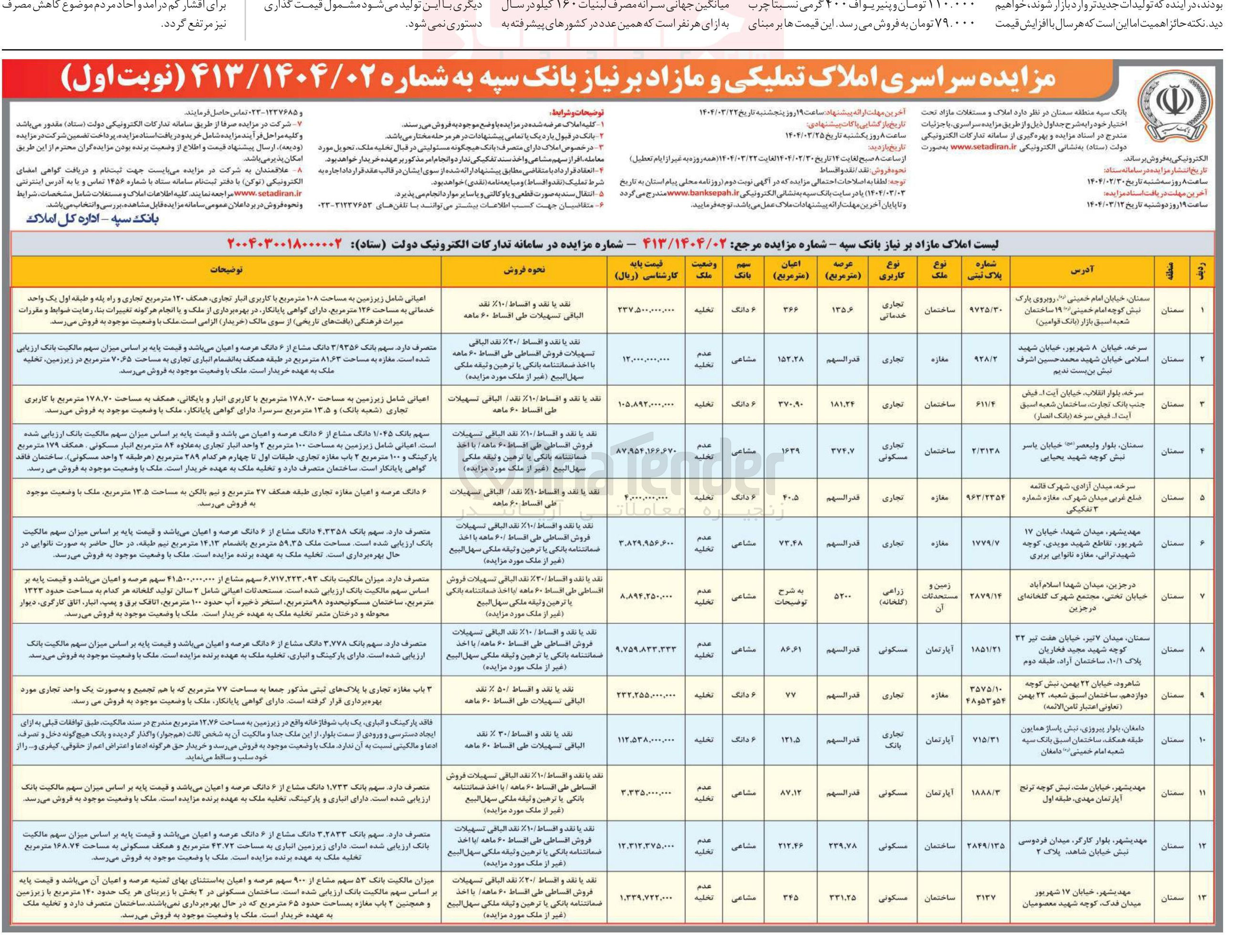 تصویر کوچک آگهی مزایده سراسری املاک
