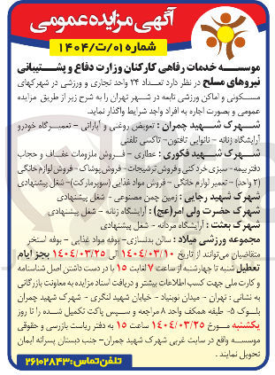 تصویر کوچک آگهی تعداد ۲۴ واحد تجاری و ورزشی 