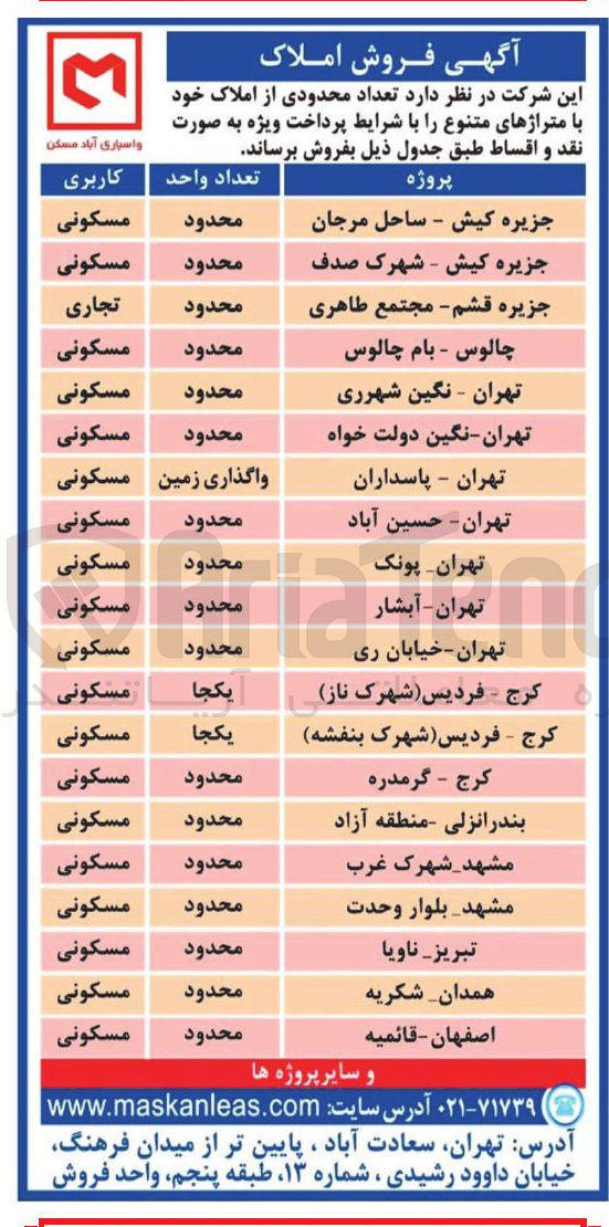 تصویر کوچک آگهی فروش املاک در 20 ردیف با کاربری مسکونی