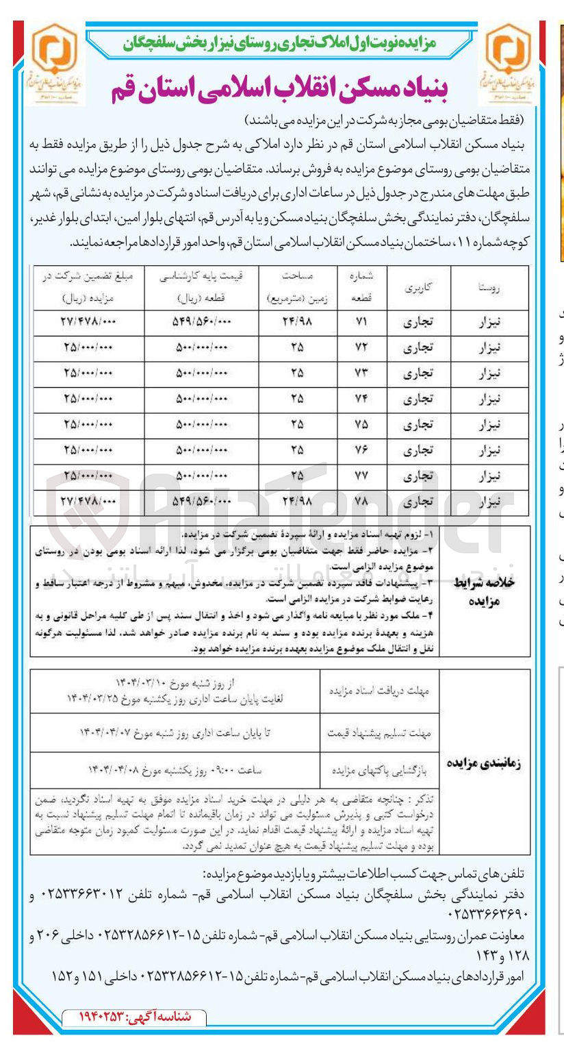 تصویر کوچک آگهی فروش املاک در 8 ردیف بل کاربری تجاری