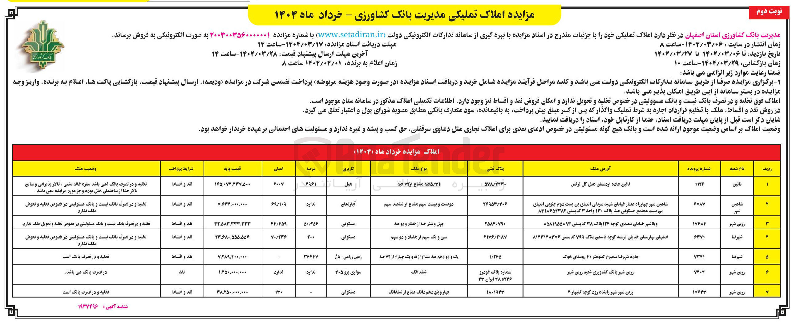تصویر کوچک آگهی فروش املاک تملیکی در 7 ردیف با کاربری مسکونی و زراعی و سواری پژو 405