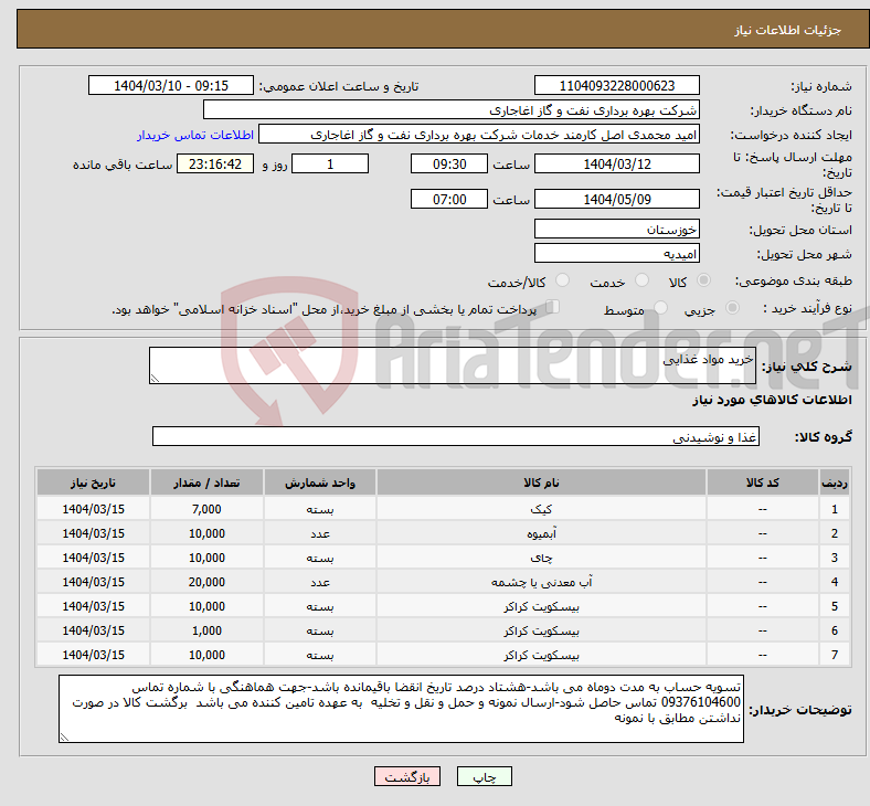 تصویر کوچک آگهی نیاز انتخاب تامین کننده-خرید مواد غذایی 