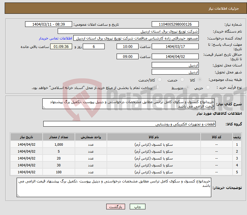 تصویر کوچک آگهی نیاز انتخاب تامین کننده-خریدانواع کنسول و سکوی کامل ترانس مطابق مشخصات درخواستی و دیتیل پیوست ،تکمیل برگ پیشنهاد قیمت الزامی می باشد