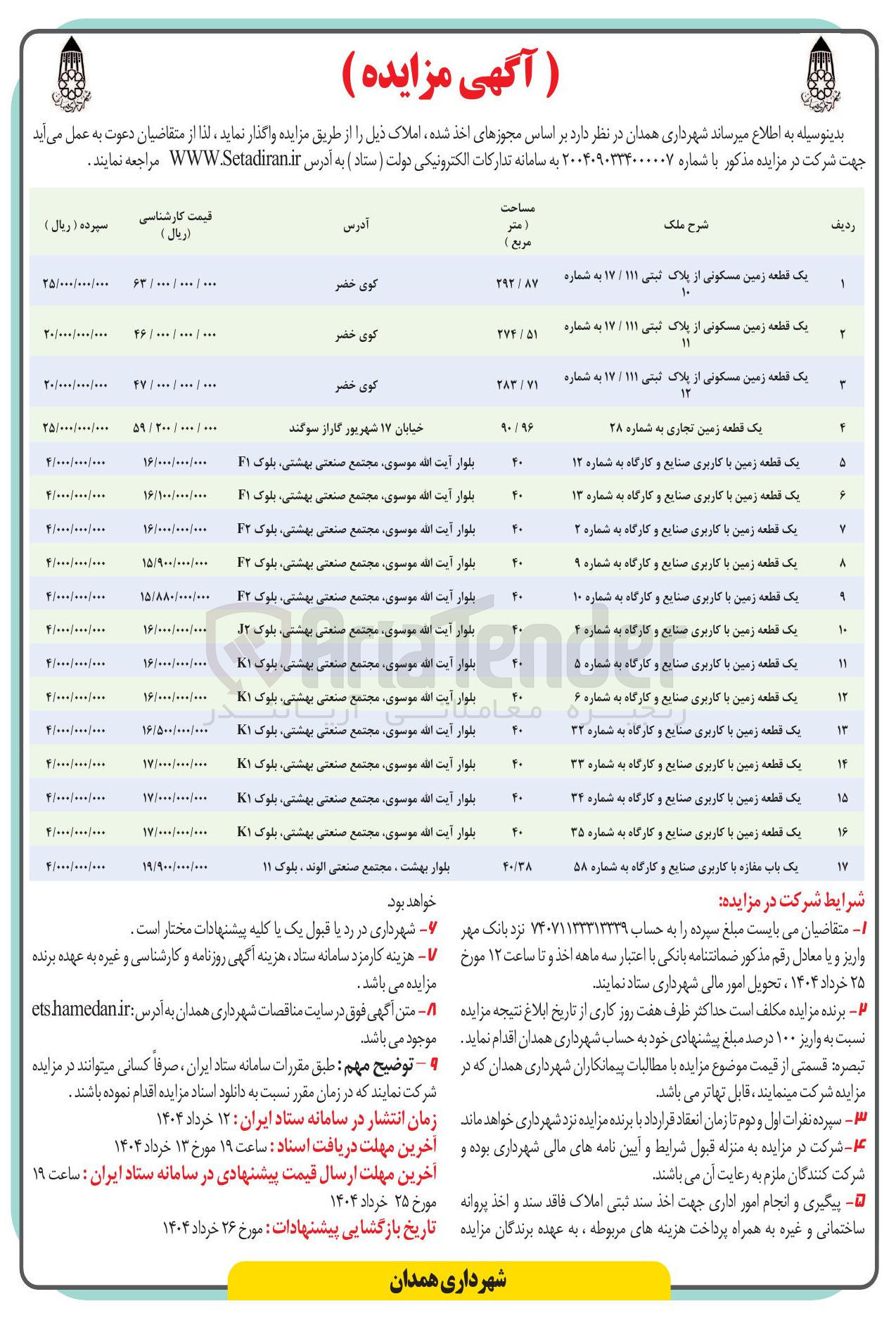 تصویر کوچک آگهی فروش املاک در 17 ردیف با کاربری مسکونی - صنایع و کارگاه - تجاری