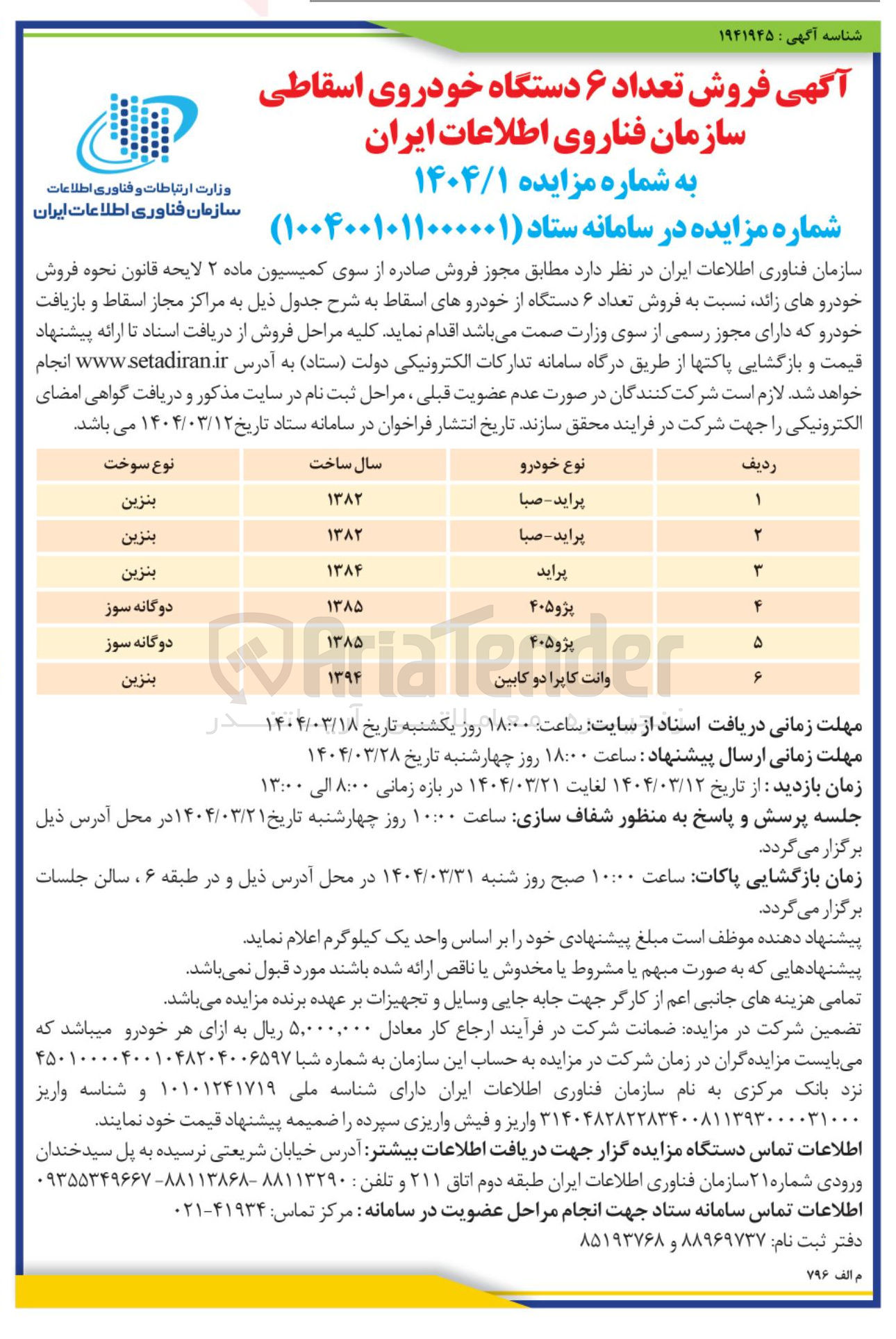 تصویر کوچک آگهی  فروش تعداد ۶ دستگاه از خودروهای اسقاط 