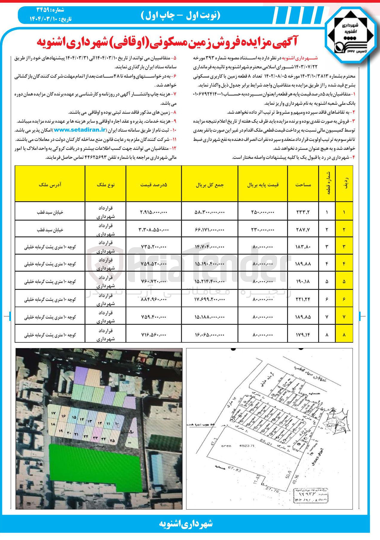 تصویر کوچک آگهی فروش تعداد ۸ قطعه زمین با کاربری مسکونی