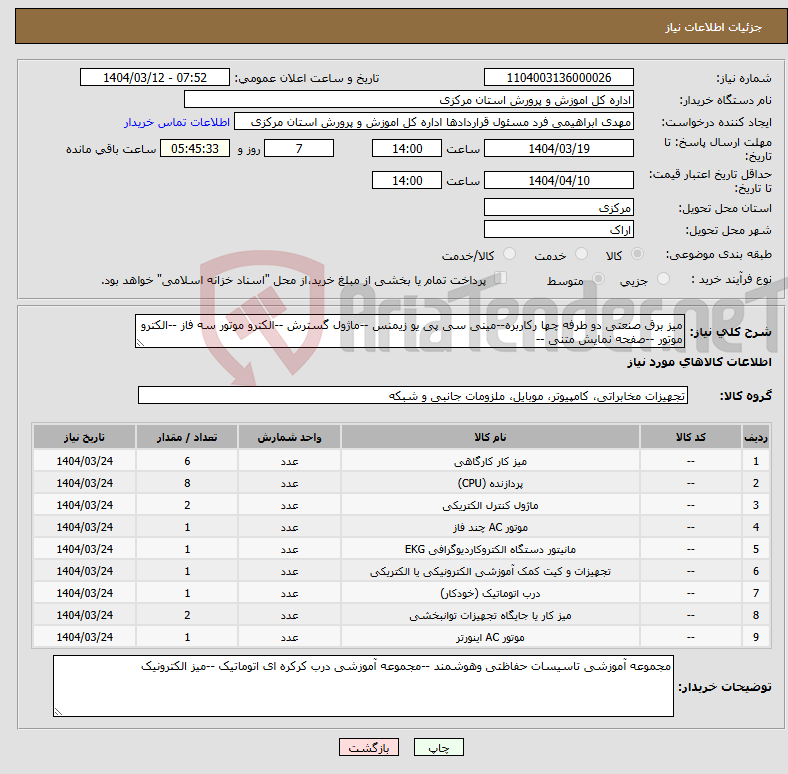 تصویر کوچک آگهی نیاز انتخاب تامین کننده-میز برق صنعتی دو طرفه چها رکاربره--مینی سی پی یو زیمنس --ماژول گسترش --الکترو موتور سه فاز --الکترو موتور --صفحه نمایش متنی --