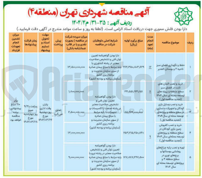 تصویر کوچک آگهی حفظ و نگهداری فضای سبز 