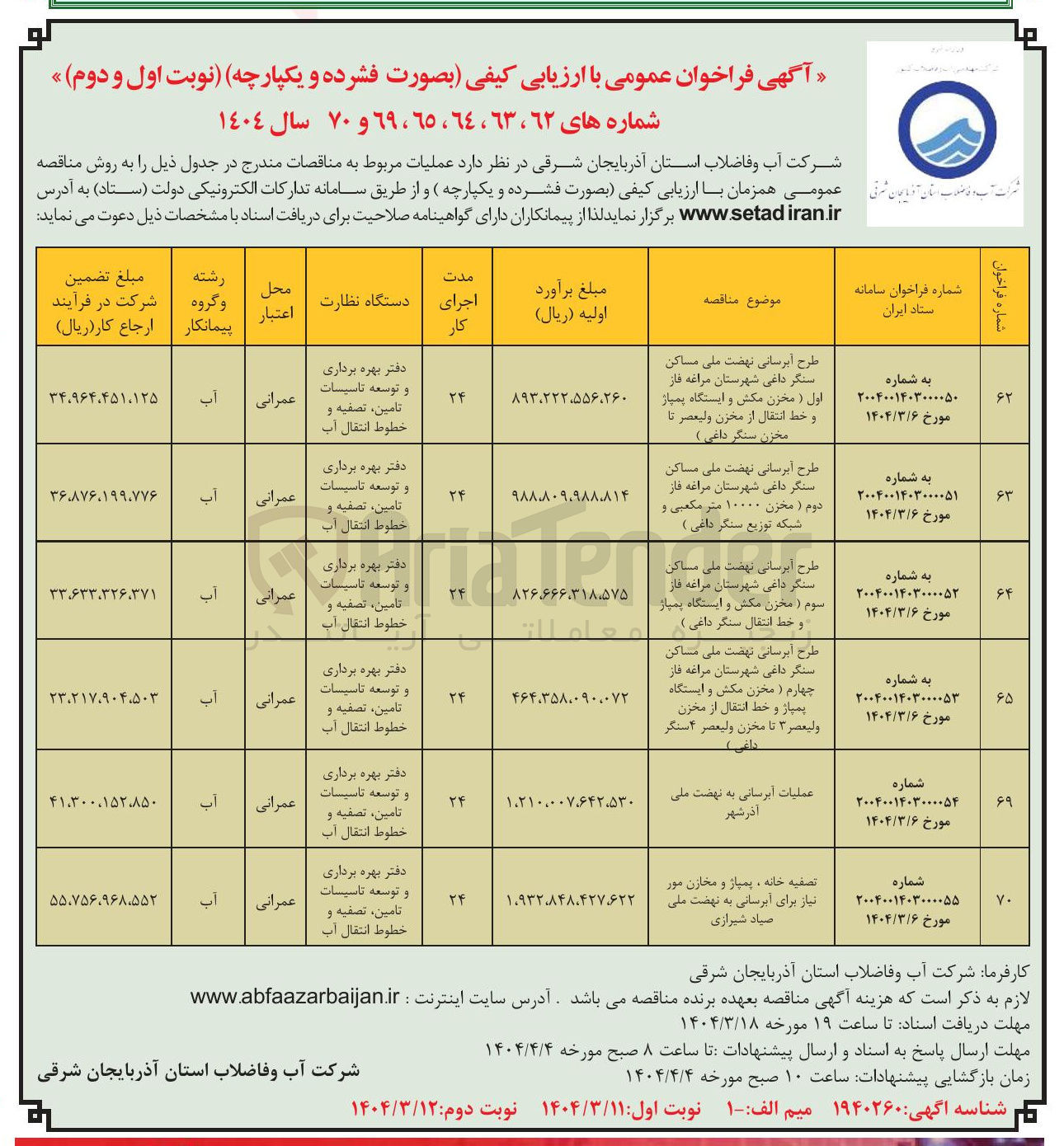 تصویر کوچک آگهی عملیات آبرسانی