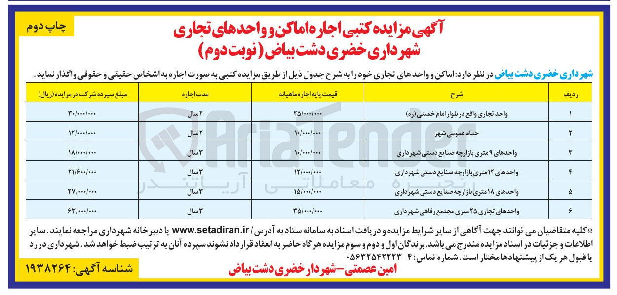 تصویر کوچک آگهی اجاره اماکن و واحدهای تجاری در 6 ردیف 