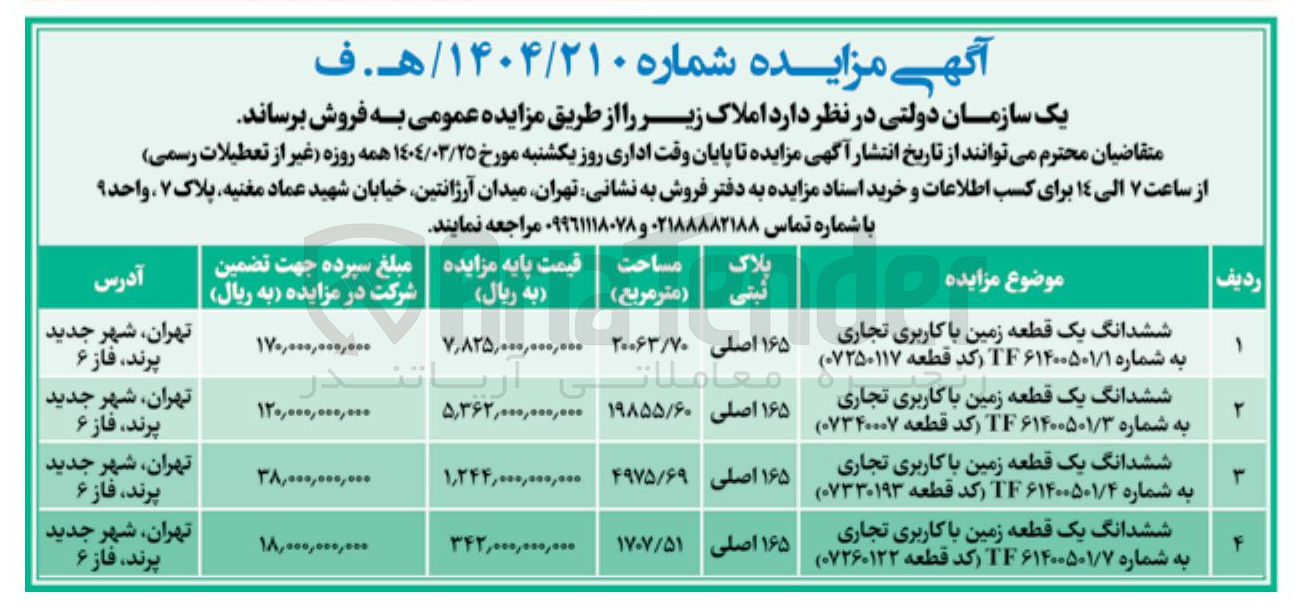 تصویر کوچک آگهی فروش املاک در 4 ردیف با کاربری تجاری 