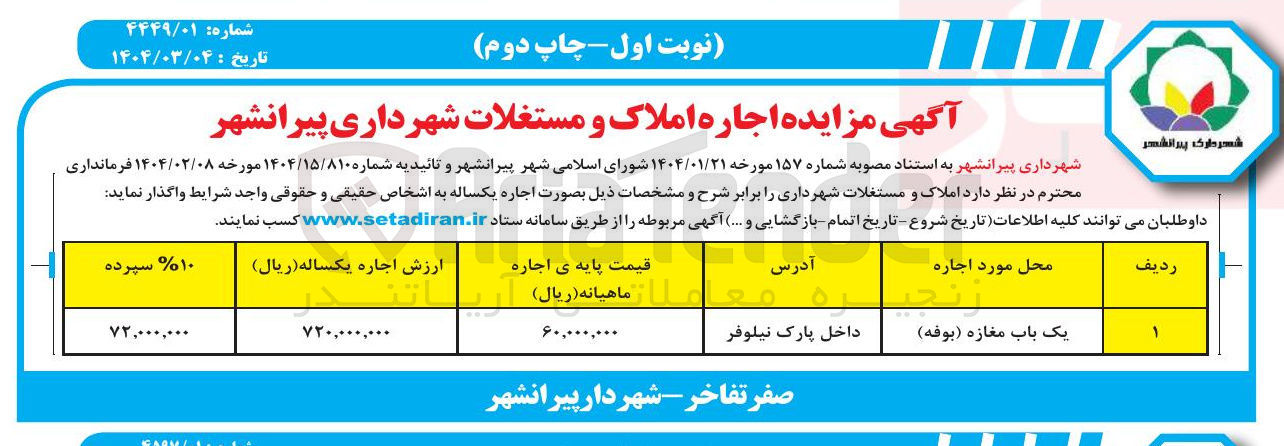 تصویر کوچک آگهی یک باب مغازه ( بوفه ) 
