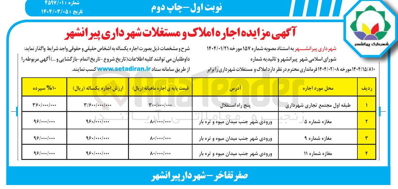 تصویر کوچک آگهی فروش املاک در 4 ردیف