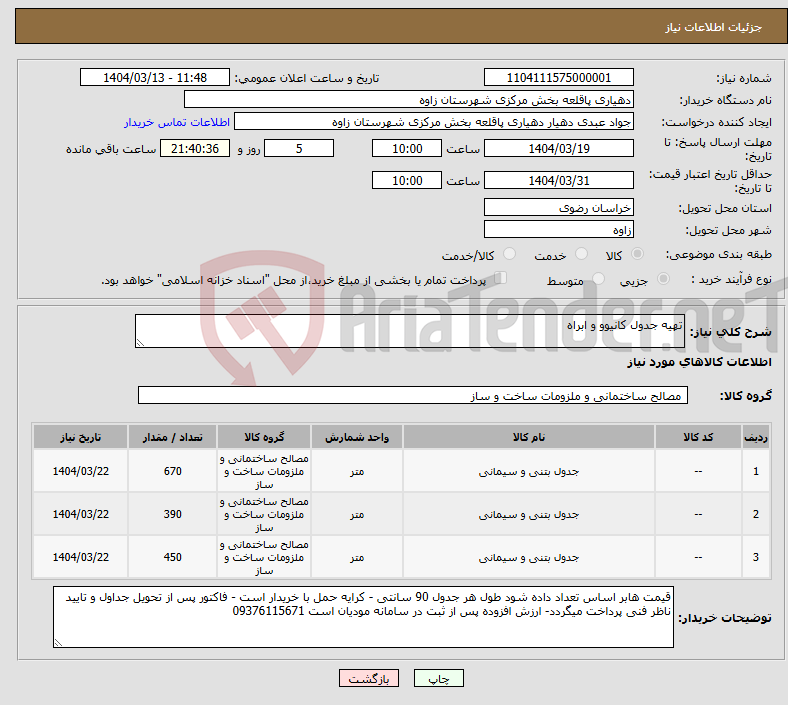 تصویر کوچک آگهی نیاز انتخاب تامین کننده-تهیه جدول کانیوو و ابراه 
