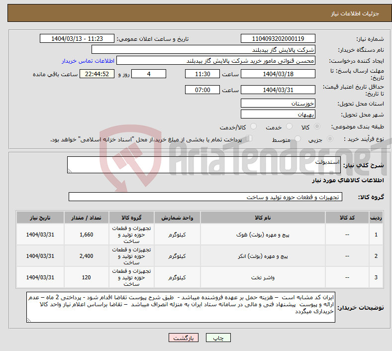 تصویر کوچک آگهی نیاز انتخاب تامین کننده-استدبولت