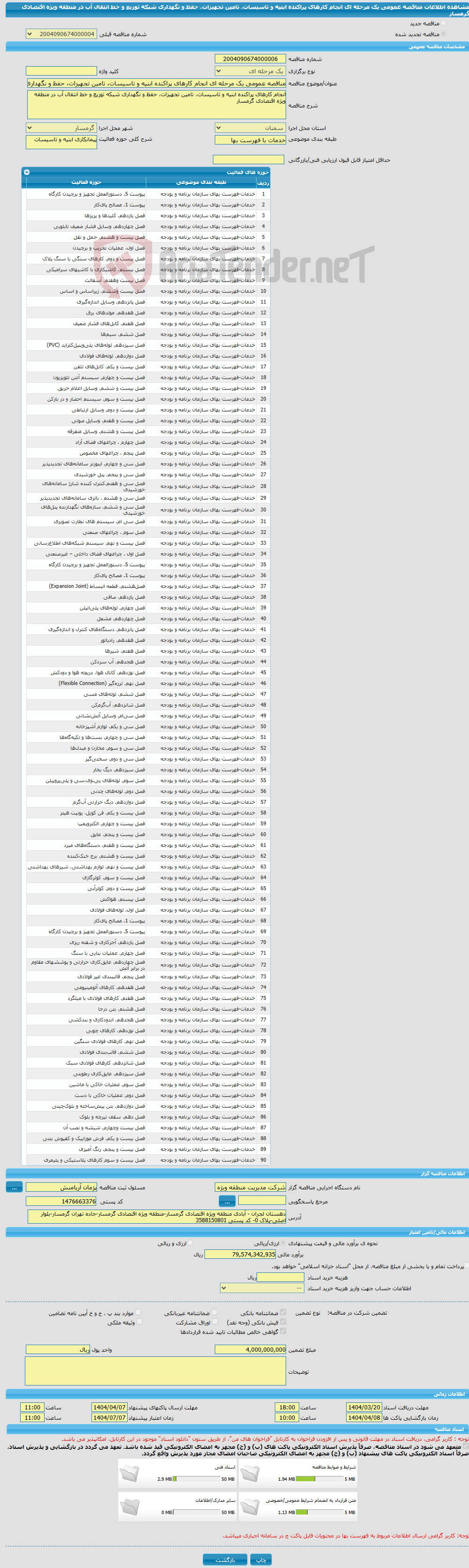 تصویر کوچک آگهی مناقصه عمومی یک مرحله ای انجام کارهای پراکنده ابنیه و تاسیسات، تامین تجهیزات، حفظ و نگهداری شبکه توزیع و خط انتقال آب در منطقه ویژه اقتصادی گرمسار