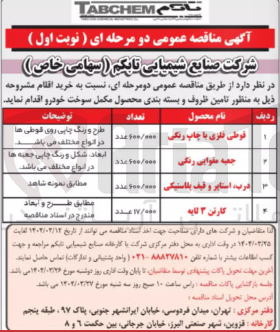 تصویر کوچک آگهی جعبه مقوایی رنگی 
