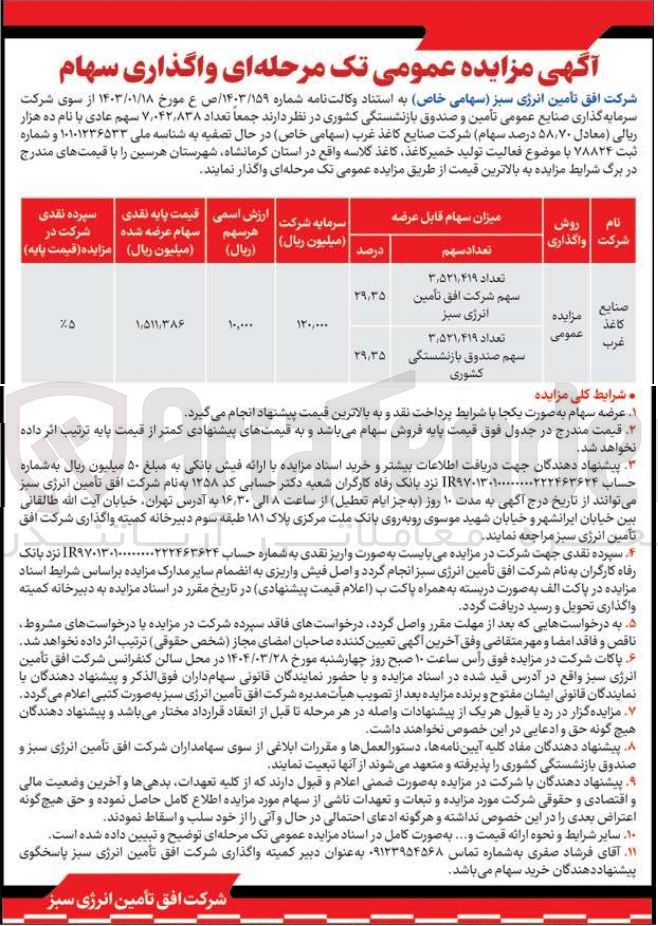 تصویر کوچک آگهی  واگذاری سهام 
